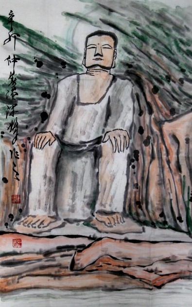 画家温泽辉国画作品【乐山大佛】